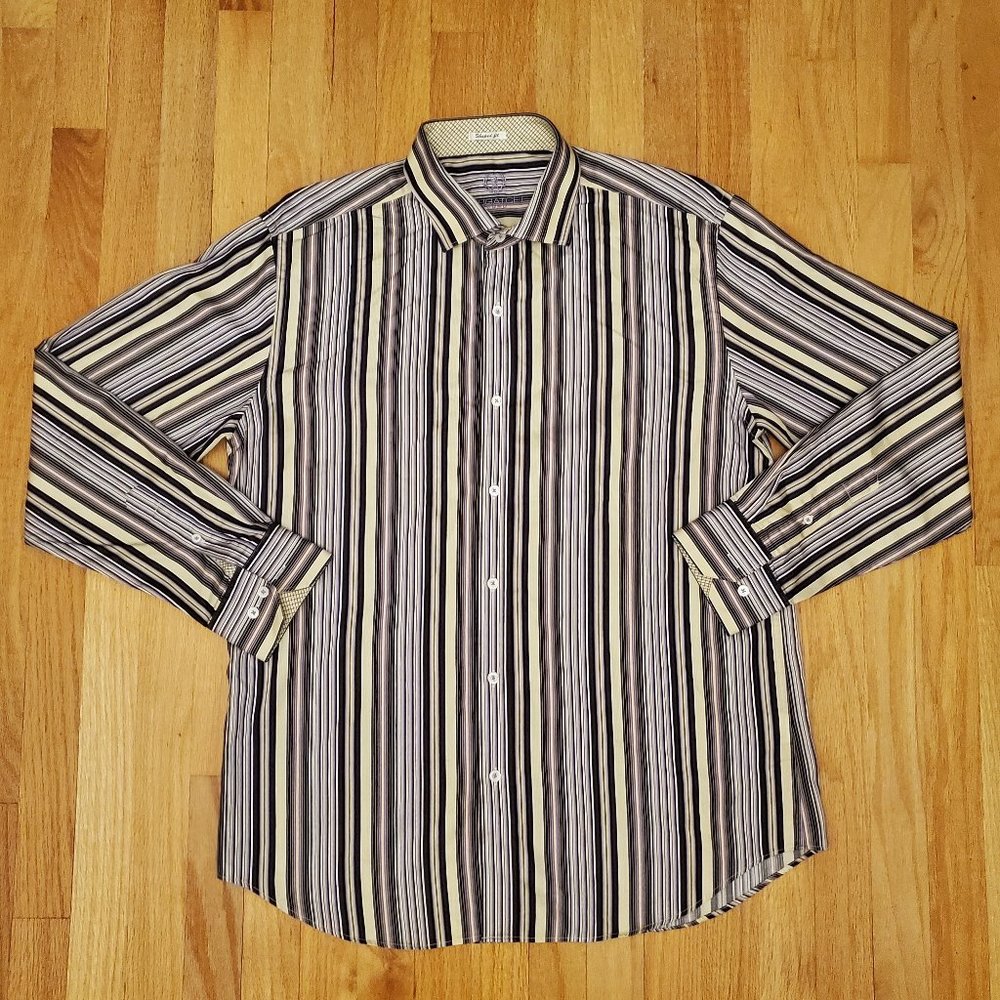 Bugatchi Shirt Mens XL Purple Striped Long Sleeve High Quality Button Up Preppy